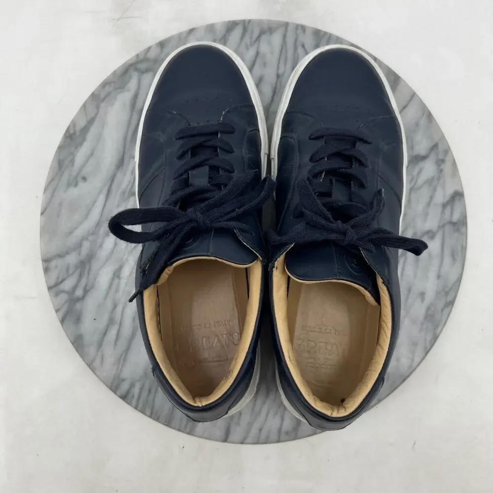 Greats Mens 8.5 Shoes Navy The Royale Leather Lace Up Low Top Casual Sneakers